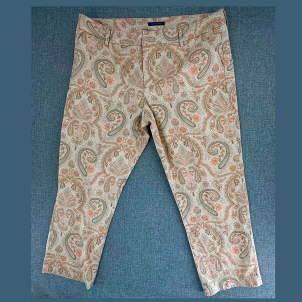 Tommy Hilfiger Capri Pants Cropped Paisley Print Tan / Peach Size 16 Cotton & El